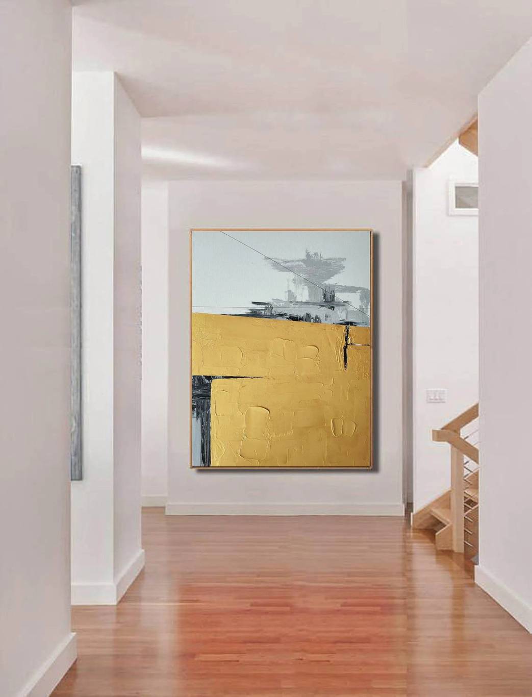 Entryway Leaf Black Abstract Canvas Artwork SAKA3 wall art
